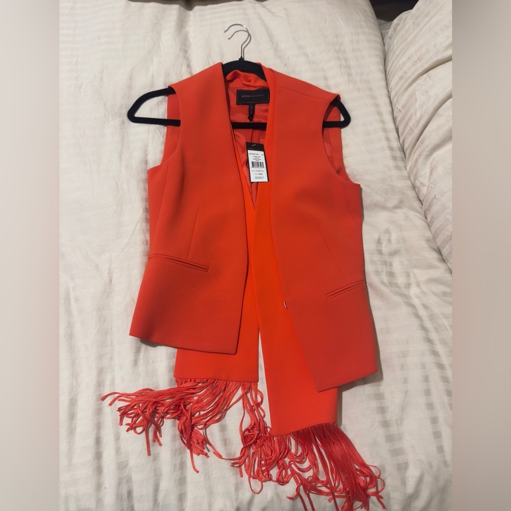 BCBG XXS Orange Vest with Removable Matching Scarf NWT